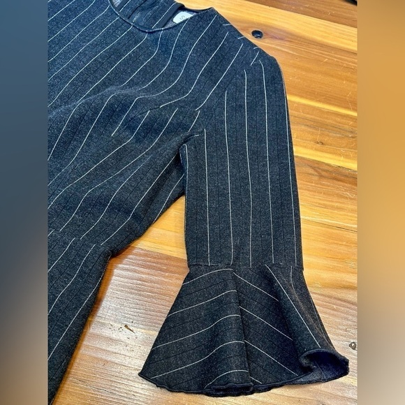 Saylor Black Constance Pinstriped Crewneck Dress w/ 3/4” Ruffled Bell Sleeves, M - Picture 9 of 15